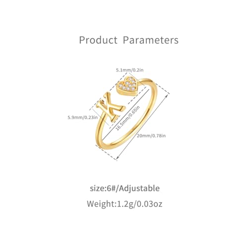 3 Pieces CZ Heart Initial Wedding Rings for Women Capital Letter Stackable Ring Adjustable Open Alphabet Promise Rings Engagement Jewelry Gifts (Letter K, 3x Gold-Rose Gold-Silver)4