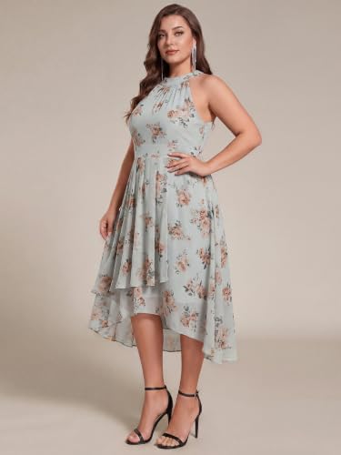 Image of Ever-Pretty Plus Women's Sleeveless Halter A Line Pleated High Low Plus Size Wedding Guest Cocktail Dresses 31926-DA