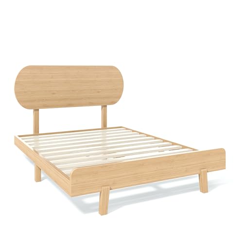 Image of Bellemave Full Size Bamboo Bed Frame with Headboard,Bamboo Platform Bed Frame Full Size with Rounded Headboard and Wood Slats,Easy Assembly,Natural