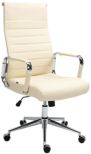TPFLiving Koro - Silla de oficina (piel auténtica, con respaldo cómodo, silla de escritorio, silla giratoria, silla ejecutiva, silla de conferencias, estructura: metal cromado - marrón claro