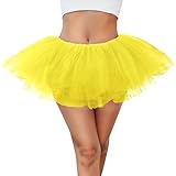 Women 5 Layers Tutu Fluffy Dance Ballet Bubble Skirt Puffy Elastic Tulle Short Skirts Halloween Christmas Costume Light Yellow