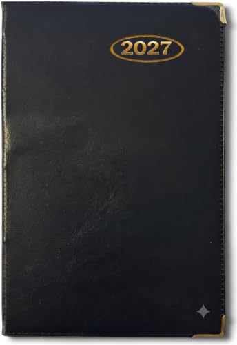 PaulStore 2027 Pocket Diary Small Week to View Planner with Protective Metal Corners Pocket Weekly Organizer for Office School or Travel (Black)
