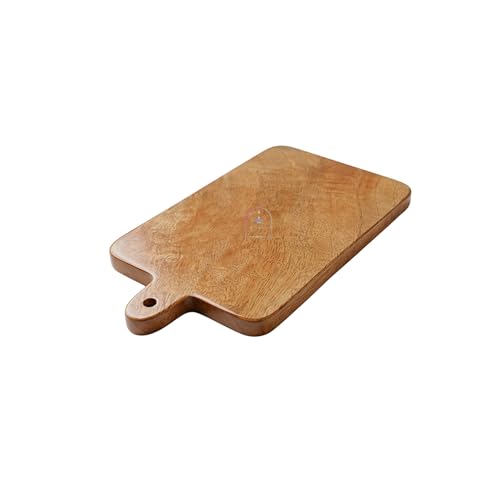 Image of Handcrafted Mango Wood Chopping Board with Hanging Handle (9 x 5 x 0.5 inch) | Small Rectangular Wooden Cutting Board, Cheese Platter & Prep Paddle for Kitchen, Fruits, Garlic, Herbs