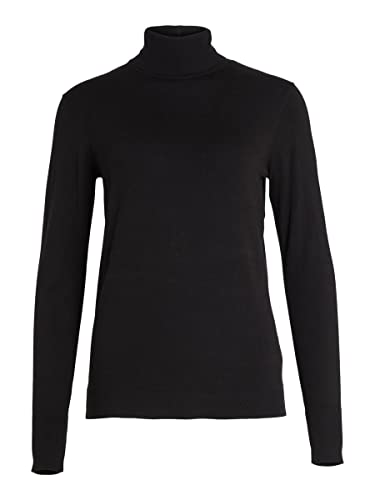 Vila Damen Vijeneve Rolnek L/S Knit Top/Su - Noos Pullover, Schwarz, M EU