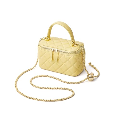 Image of DORIS&JACKY Small Quilted Box Crossbody Purse For Women, Designer Lambskin Leather Mini Top Handle Tote Bag With Chain Strap