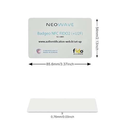 Badgeo NFC FIDO2 (+U2F) + DESFire EV2 8K, Passwordless NFC Chipkarte und Multifaktoren, für NFC-Endgeräte (Smartphone, Tablet, PC, Player)