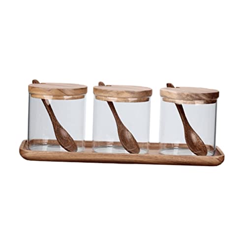 OKUMEYR 1 Set Seasoning Jar Set Container for Food Storage Holder Condiment Pot Containers with Lids Lidded Condiment Jar Container with Lid Clear Spice Jar Jars Small Seasoning Pot Acacia