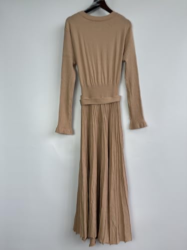 Image of RanRui Womens Winter Fall Pleated Knitted Fit and Flare Long Sleeve Sweater Dress
