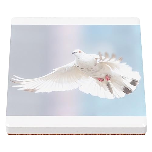 sous Verre en céramique - Colombe Blanche Oiseau De Paix Ailes Deployes Nature - 1 unité (100 x 100 mm)