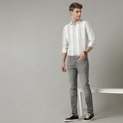 Image of Cavallo by Linen Club Men's Blended Linen Grey Solid Skinny Fit Jeans