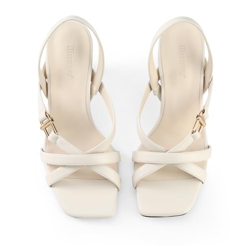 iiimmu Women's Square Open Toe Strappy Sandals With 2.5 IN Kitten Heels, Cute and Elegant Summer Low Heels, PU Leather2