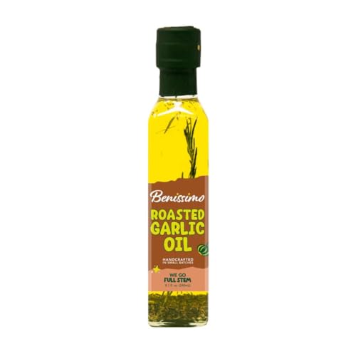 Benissimo Roasted Garlic Herb Infused Oil, All Natural Gourmet Cooking Oil with Slow-Roasted Garlic and Aromatic Herbs, Perfect for Sautéing, Dipping, Drizzling, 8.1 fl oz
