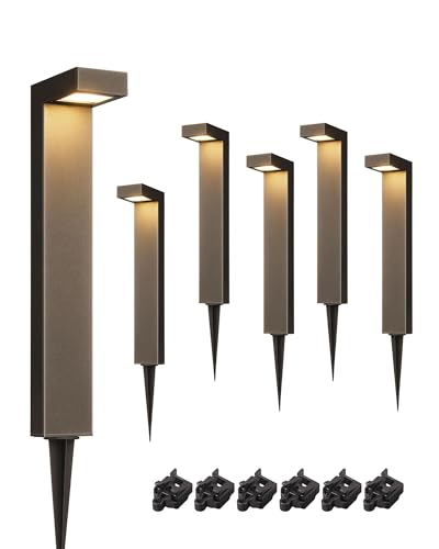 EDISHINE Low Voltage Landscape Lighting, 3.2W 3000K 50,000Hrs Electric LED Pathway Lights Wired, 12V Waterproof Outdoor Landscape Path Lights, Modern Aluminum Housing for Driveway Garden, 6Pack