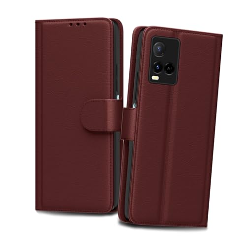 Image of Brown Leather Finish Protection Flip Case Cover for Vivo Y33T / Y33S | Y21 / Y21A / Y21S / Y21e / Y21G | Magnetic Closure, Stand Feature, Card Slots - Light Weight Design (Brown)