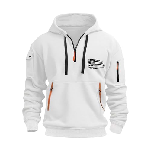 Sudadera con capucha para hombre de gran tamaño, sudadera con capucha y media cremallera, manga larga, informal, a la moda, sudadera cómoda, sudadera cálida con capucha, Blanco, XXXL