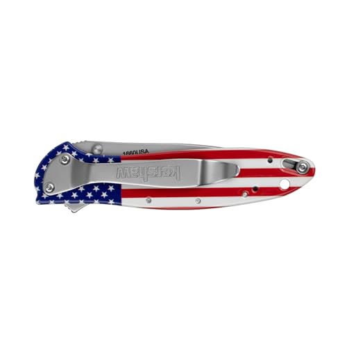 Image of Kershaw Leek, BlackWash Pocket Knife (1660BLKW); 3 Sandvik 14C28N Steel Blade, 410 Stainless Steel Handle, BlackWash Finish, SpeedSafe Assisted Open, Frame and Tip Locks, Reversible Pocketclip; 3 OZ