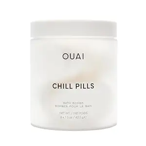 OUAI Chill Pills - Bath Bombs Scented with Jasmine and Rose - Safflower, Hemp Seed & Jojoba Oil to Improve Texture, Calm & Moisturize Dry Skin - Includes 6 Relaxing Bath Bombs (1.5 Oz Each)