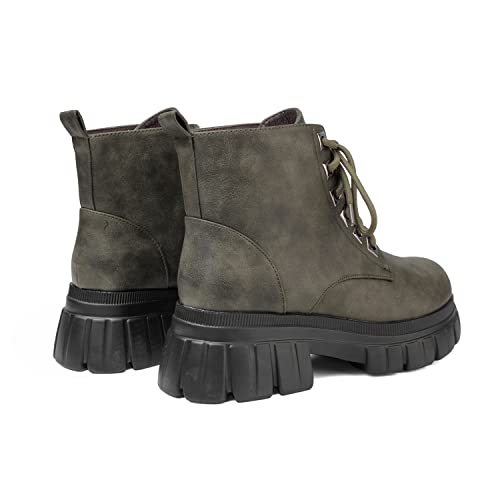 GATUXUS Women's Lace Up Combat Ankle Boots Fashion Low Chunky Heels Lug Sole Platform Hiking Booties Shoes 5