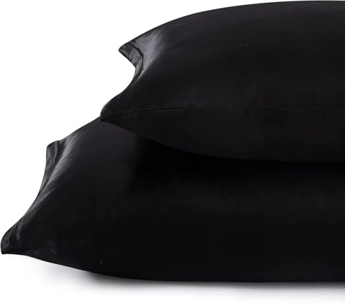 Image of 2 Pack Zippered Satin Pillowcaes, Luxury and Silky Soft Travel Zip Pillow Cases (Queen, Black)