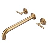 WOWOW Wall Mount Tub Filler: Gold Tub Faucet High Flow Two Handles Solid Brass, Long Spout Reach,Tub Faucet Bathroom Bathtub Faucets with 2 Handles Tub Faucets with Brass Rough in Valve Included