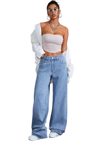Image of KOTTY Women's High Waist Wide Leg Jeans | Relaxed Fit Comfortable Denim Pants for Women
