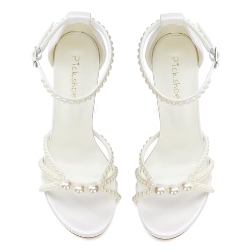 Pearl Wedding Shoes for Bride Block Heel Wedding Sandals Open Toe Bridal Shoes Wedding Heels2