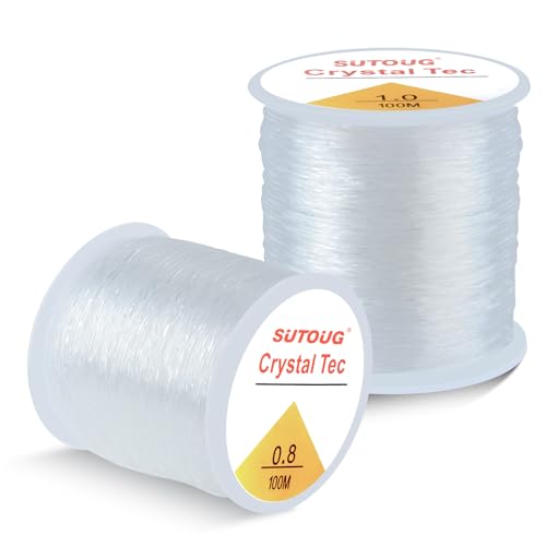 SUTOUG Bracelet String 2 Rolls 0.8mm and 1.0mm Crystal Elastic Cord(200M)