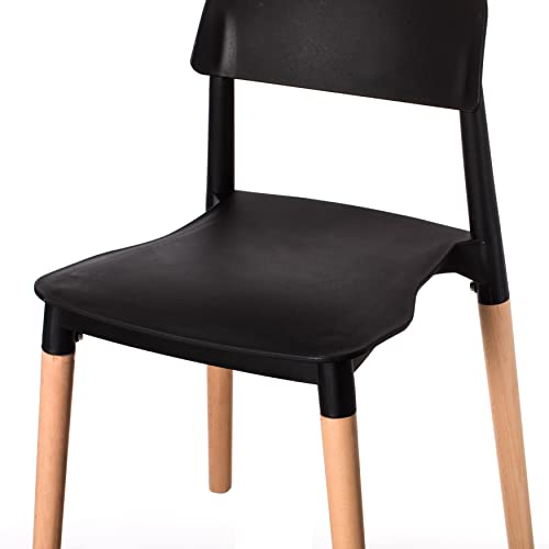 Fabulaxe Modern Plastic Dining Chair Open Back With Beech Wood Legs, Black Set Of 4 #TOP5