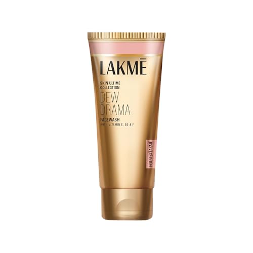 Lakme Dew Drama Facewash with Pro-Ceramides & 6% Vitamin E + B3 + F Complex for Glowing Skin, 100gm | Creamy Cleanser for Soft and Hydrated Skin