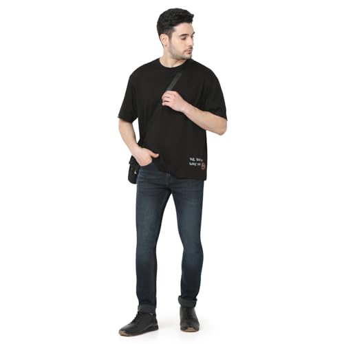 Image of Spykar Men's Oversized Round Neck Half Sleeve Solid Casual T-Shirt