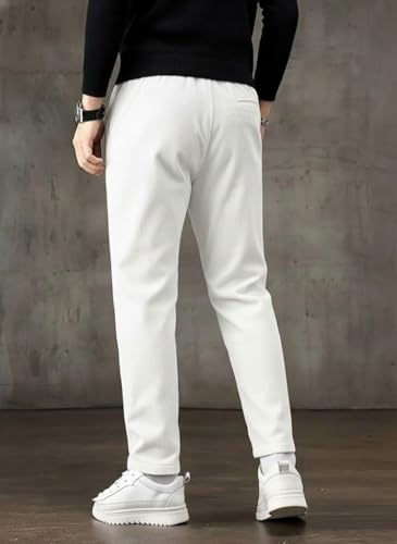 Image of SMOWKLY Men's Ribbed Casual Trousers | Cotton Blend Drawstring Elastic Waist Pants for Men | Comfortable Breathable Lounge Pants | Relaxed Fit Stylish Summer Bottom Wear for Men
