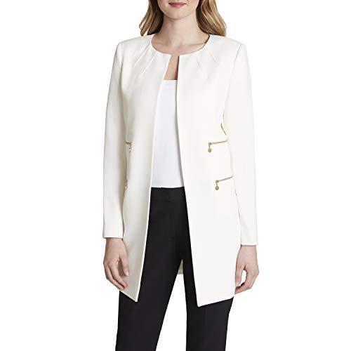 Tahari ASL Women's Collarless Double Zipper Topper, Ivory, 6
