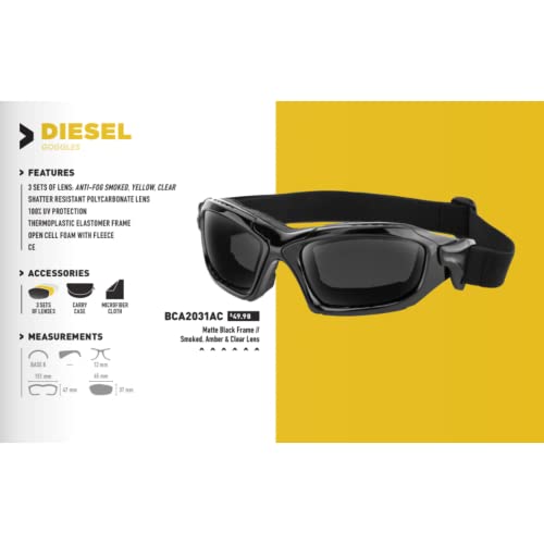 Bobster ® Diesel, Gloss Black Frame, Smoked, Yellow & Clear Lens2