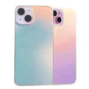 Mezrkuwr® iriserende holografische telefoonhoes compatibel met iPhone 15, doorschijnende matte harde pc-achterkant met zachte siliconen rand, slanke beschermhoes