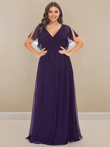 Image of Ever-Pretty Plus Women's Chiffon Bridesmaid Dress A-Line Empire Waist Floor Length Plus Size Formal Wedding Guest Dresses