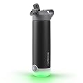 Hidrate Spark TAP Smart Water Bottle – Insulated Stainless Steel – Tap Phone to Track Water Intake, LED Glow Reminder When You Need to Drink – Straw Lid, 20 oz, Black