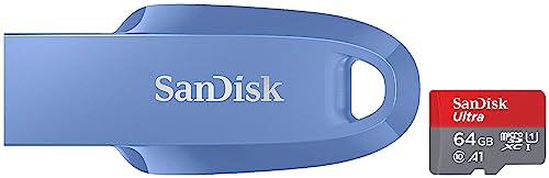 Image of SanDisk Ultra microSDXC UHS-I Card, 64GB, 140MB /s R, 10 Y Warranty, for Smartphones & Ultra Curve USB 3.2 64GB 100MB /s R Navy Blue