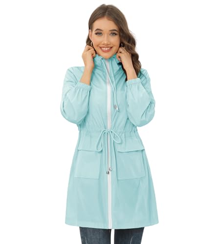 Women's Waterproof Rain Jacket with Hood Lightweight Packable Long Raincoat Windbreaker for Outdoor Activities3