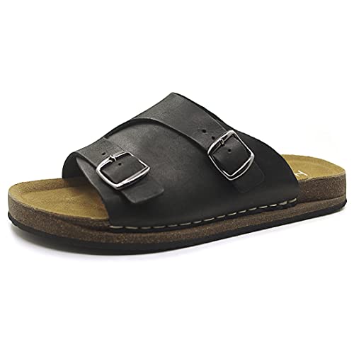 Harssidanzar Womens Cork Sandals,Womens Leather Sandals Cork Footbed,Summer Sandal For Women GL208,Black,Size 7