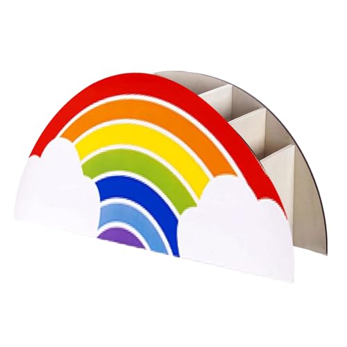 レインボーシェイプペンカップ装飾デスクトップペンシルカップ5コンパートメントウッドペン主催者のための学生大人の多機能テーブルオーガナイザー