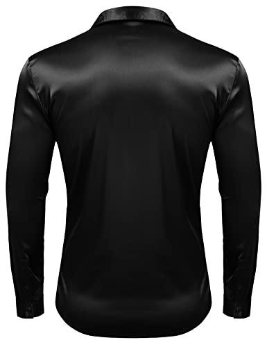 URRU Men's Luxury Shiny Silk Like Satin Dress Shirt Long Sleeve Casual Slim Fit Muscle Button Up Shirts4