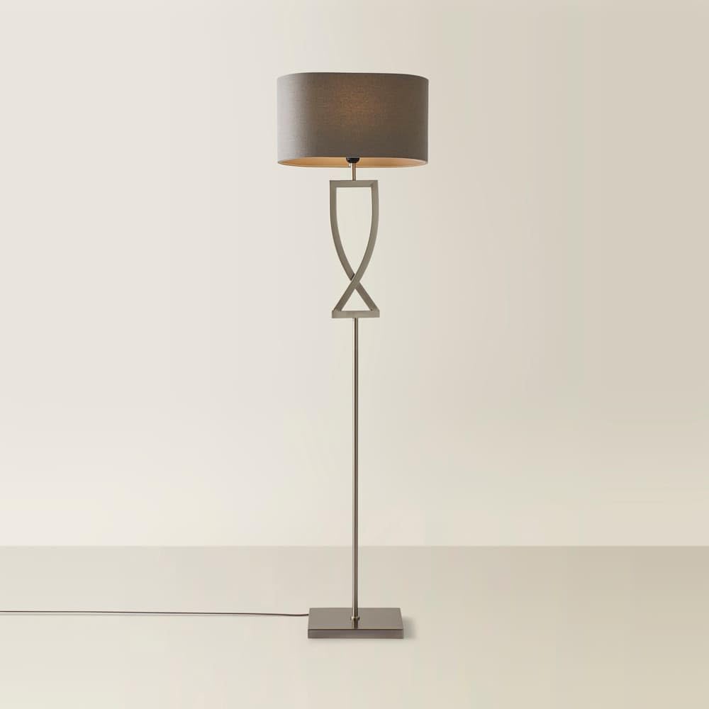 Valuelights Katniss Large Silver Chrome Metal Floor Lamp With A Grey Fabric Oval LampshadeBulb Included from B&Q