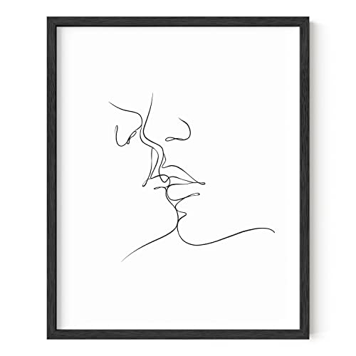 HAUS AND HUES Couple Kissing Wall Art Outline Poster - Woman Silhouette Minimalist Decor Bedroom Line Art (Unframed, 16x20)