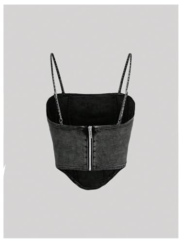 Floerns Girl's Y2k Denim Tops Spaghetti Strap Asymmetrical Hem Streetwear Cami Top2