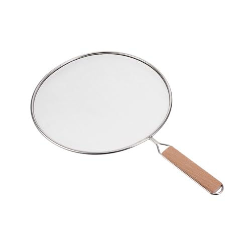 EPIGEIST Couvercle Anti-éclaboussures en Acier Inoxydable 25 Cm Manche en Bois, Grille de Protection pour Poêles, Protection Les Projections D'huile Cuisine, Ustensile Pratique pour Cuisson Sûre