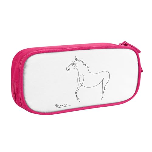 Pablo Picassoパブロ・ピカソ 可愛い馬の絵ペンケース 筆箱 文具ケース おしゃれ 筆袋 鉛筆ケース 鉛筆のサック 中高校生 軽量 収納バッグ 学生 子供 誕生日 入学ギフト 大容量 ダブルレイヤーPink