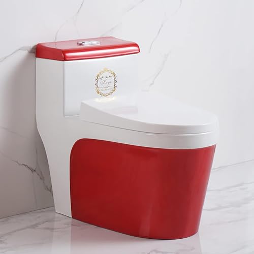 Inodoro de cerámica sifónico, inodoro de una pieza con doble descarga, altura universal moderna silenciosa para baño de hogar o hotel, múltiples colores (B350mm)