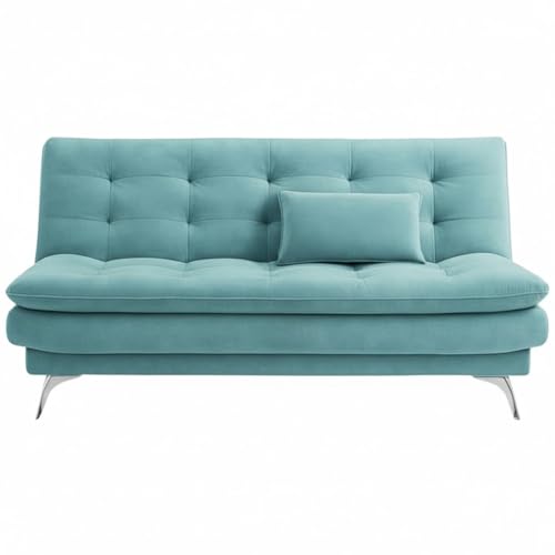 Image of FURNY Eagel 3 Seater Fabric Sofa Cum Bed with 2 Cushions (Sky Blue) with Velvet Fabric | Durable with Comfort | Perfect for Living Room, Bedrooms, Offices