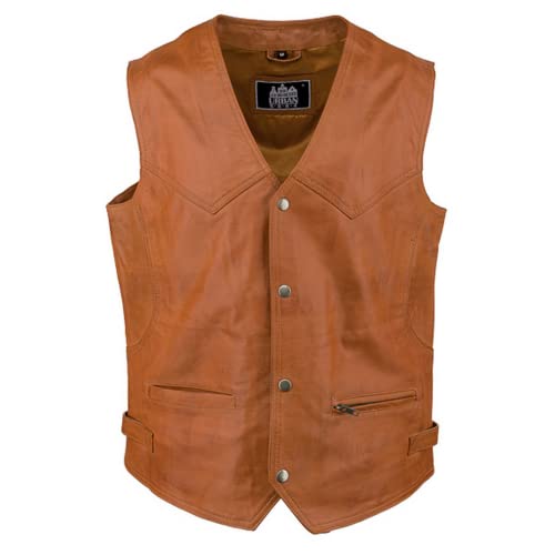 URBAN 5884 Chaleco de Cuero Genuino para Hombre estilo Biker, Chaleco de Piel de Motociclista, Cuero ovino Suave, Chaleco con cierre de Botón