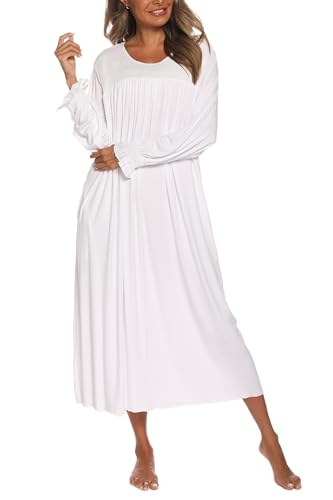 AVIIER Long Sleeve Nightgowns for Women Soft Cotton Victorian Night Gowns Ladies Sleepwear with Pockets